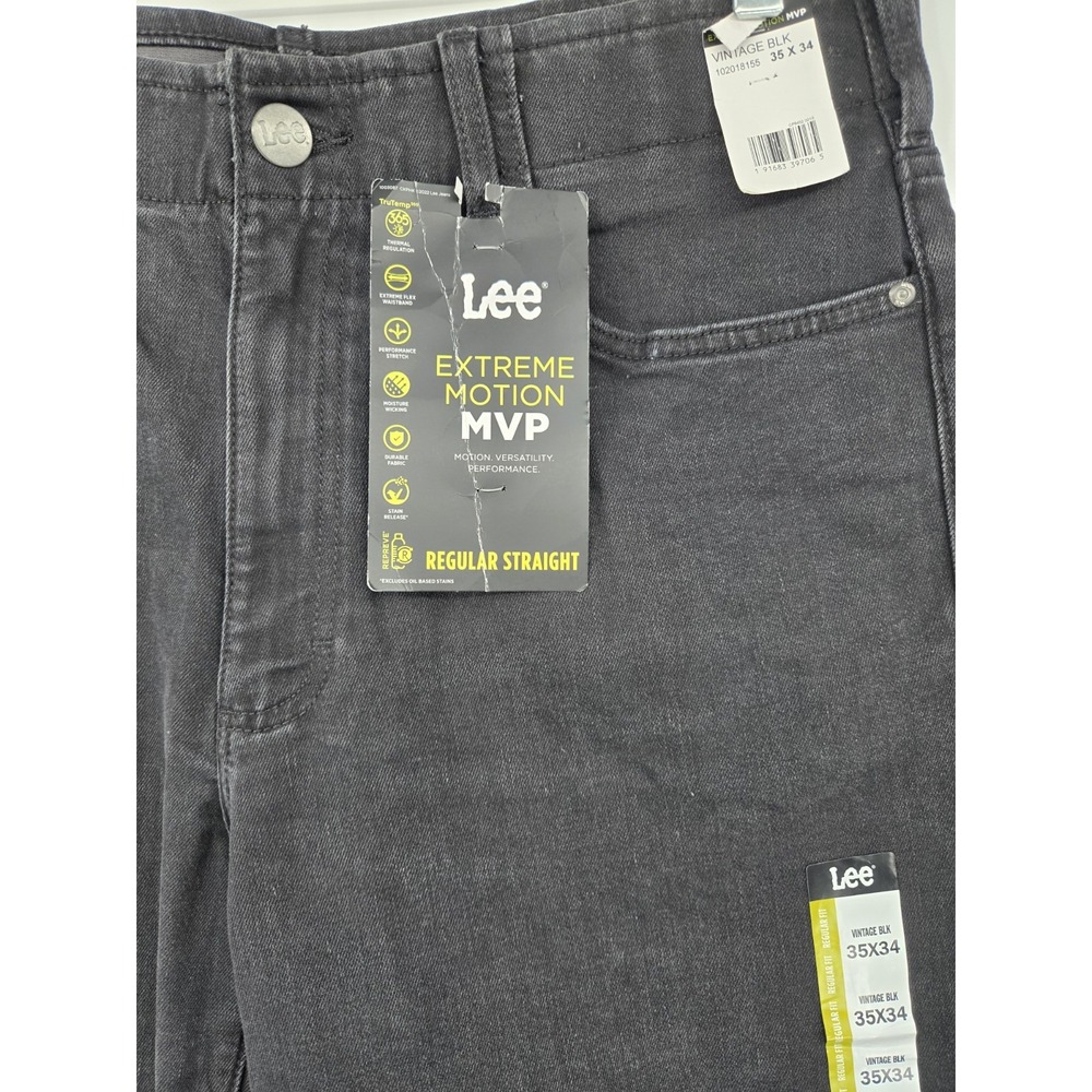 LEE EXTREME MOTION MVP Jeans Mens 35x34 Vintage Black Stretch Regular Straight - Picture 10 of 13